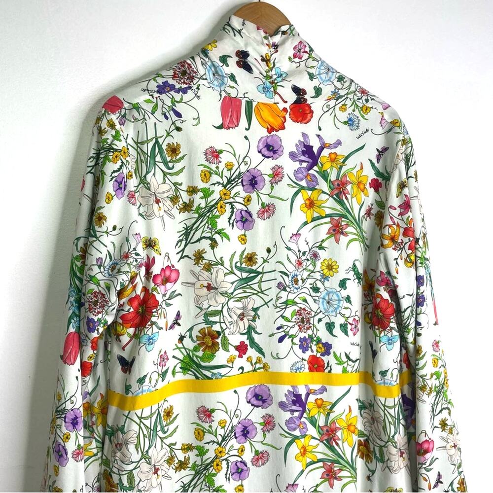 Floral Duster Jacket Long White Multi Colored Flo… - image 7